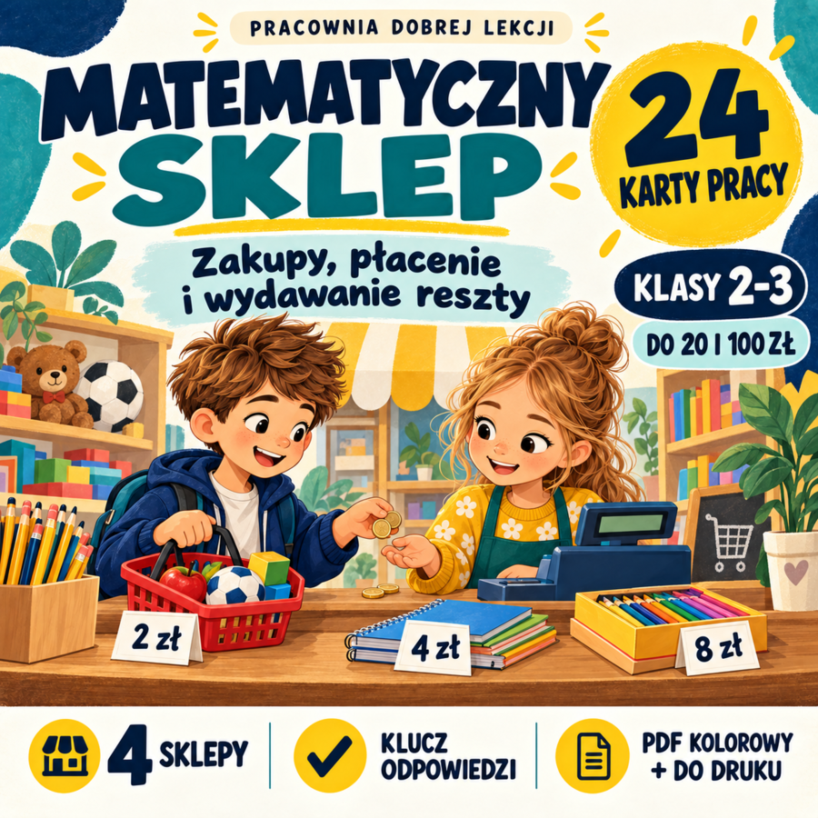 Matematyczny sklep. Zakupy, płacenie i wydawanie reszty | klasy 2–3