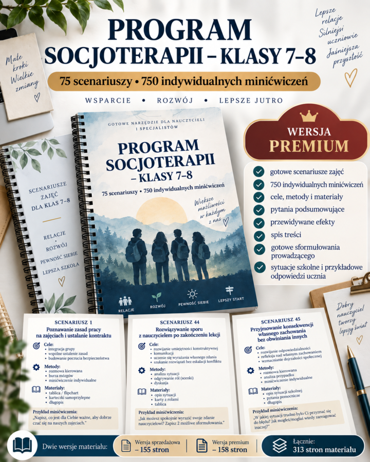 Program zajęć socjoterapeutycznych – klasy VII–VIII. Rewalidacja.