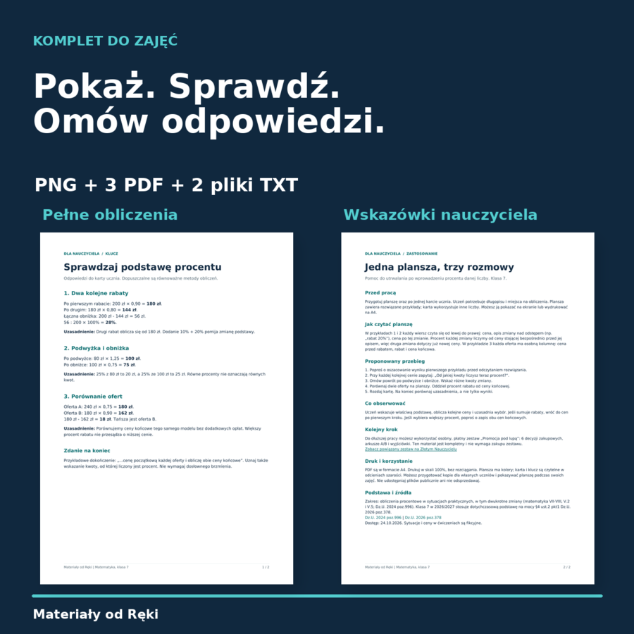 Procentowy radar - 3 pułapki rabatów | matematyka, klasa 7 | plansza i karta pracy