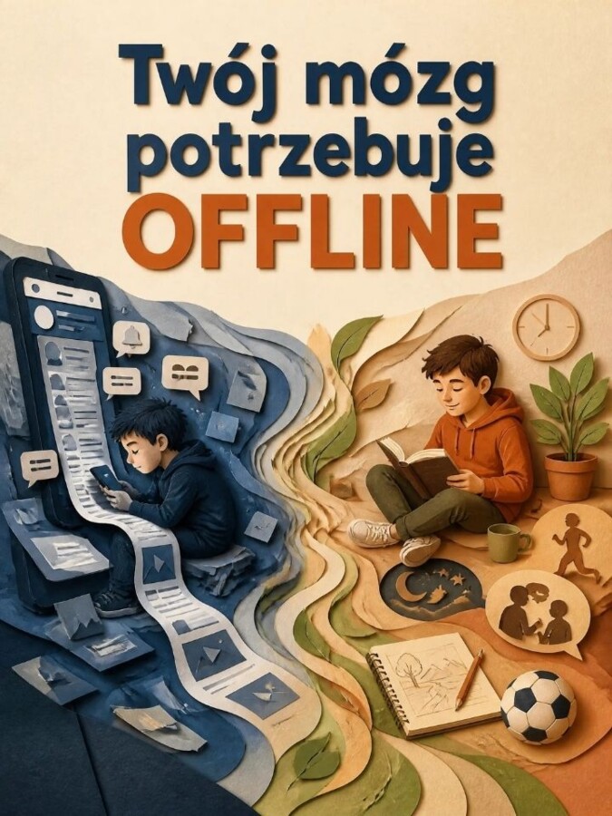 Twój mózg potrzebuje OFFLINE – higiena cyfrowa, czas ekranowy i koncentracja | 9 plansz edukacyjnych