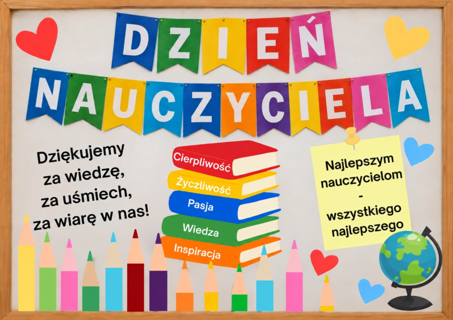 Gazetka na Dzień Nauczyciela do druku A3 i A4 – girlanda, dekoracje i napisy