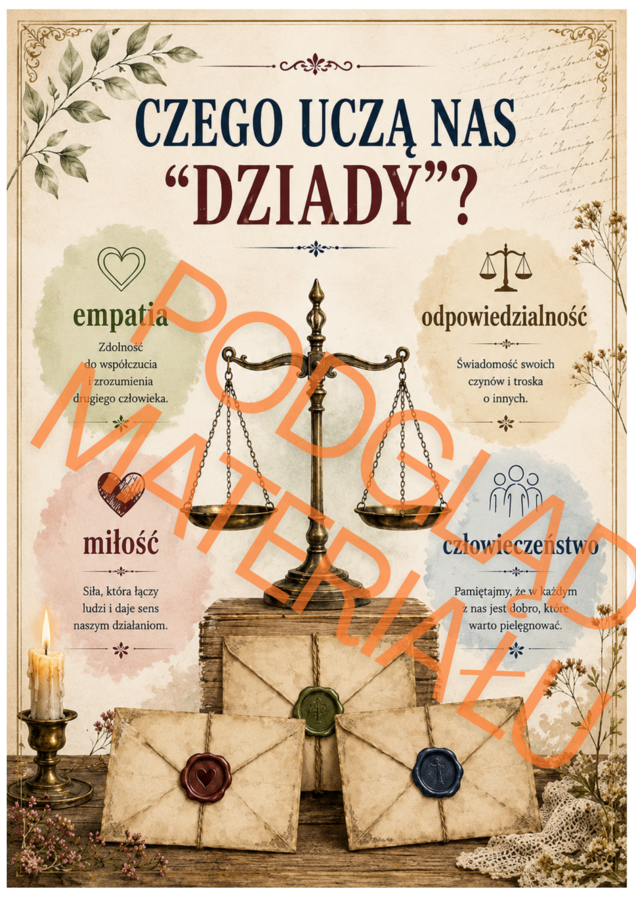 Narodowe Czytanie 2026 – „Dziady” Adama Mickiewicza | gazetka szkolna + dekoracje XXL + napisy + zakładki + dyplomy | 70 stron PDF