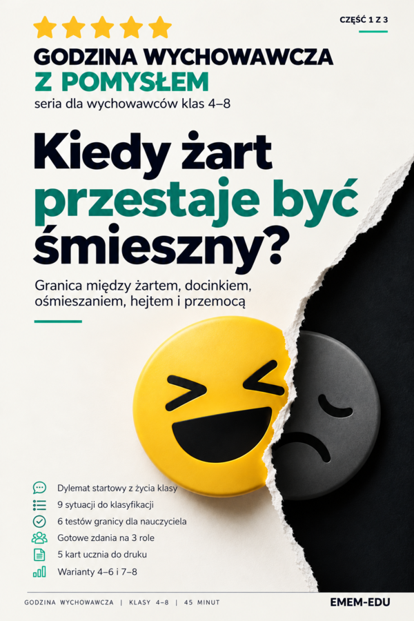 Godzina wychowawcza z pomysłem | Kiedy żart przestaje być śmieszny? | Klasy 4–8 | Gotowy scenariusz 45 min + karty pracy