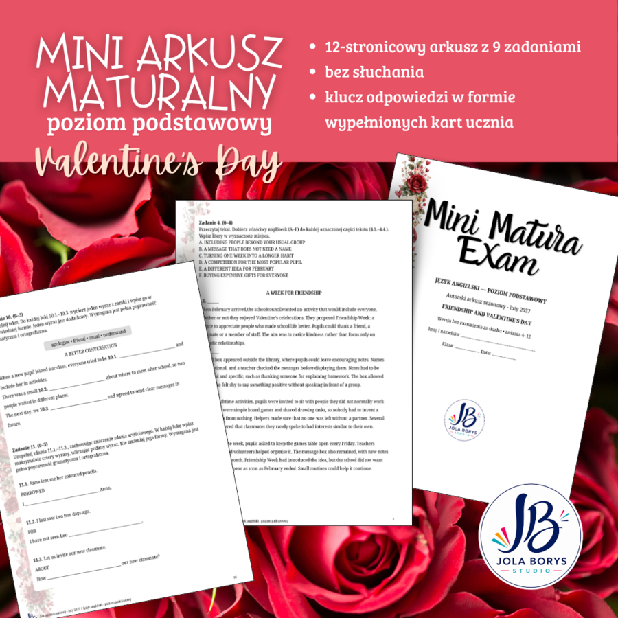 Mini Matura – Friendship & Valentine’s Day | Język angielski – poziom podstawowy