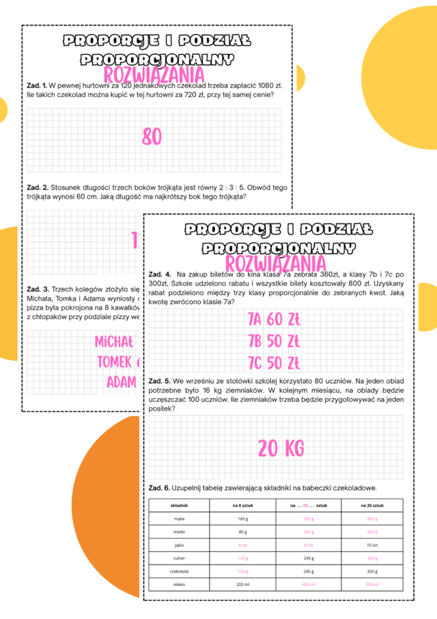 Proporcje i podział proporcjonalny - karta pracy. Klasa 7. Klasa 8. Egzamin ósmoklasisty z matematyki