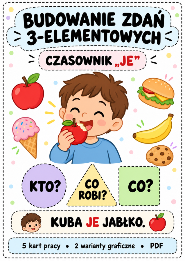 Budowanie zdań 3-elementowych – czasownik „JE” | Terapia logopedyczna