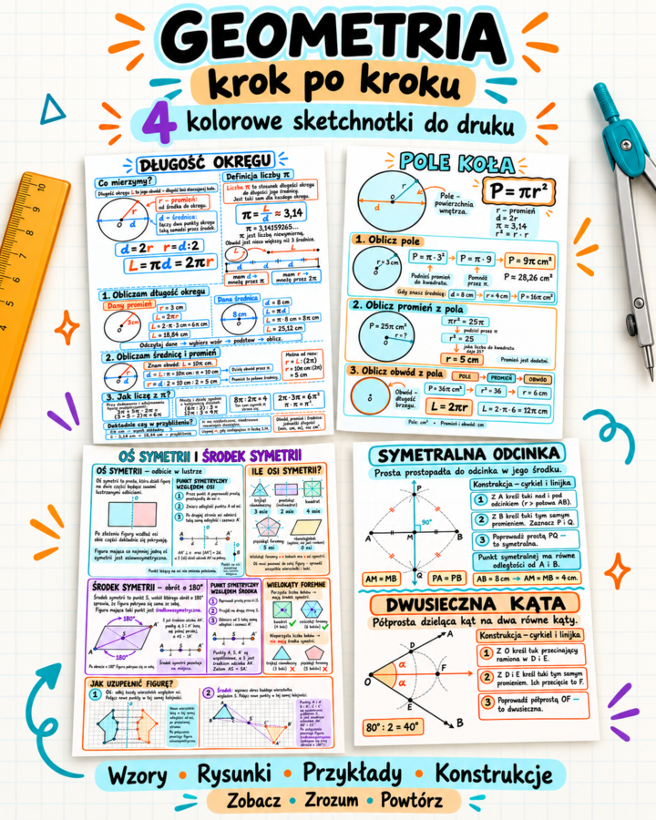 KOŁA I OKRĘGI. SYMETRIE  - klasa 8