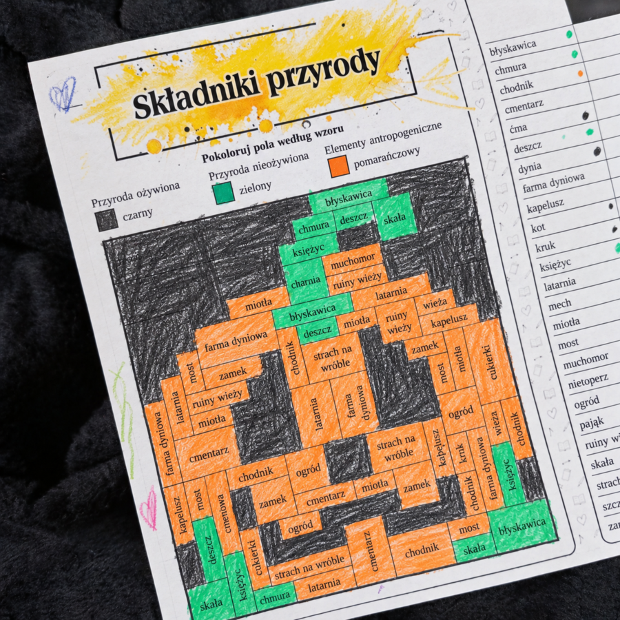 Składniki przyrody - Karta pracy, Kolorowanka naukowa | Przyroda klasa 4 | Halloween