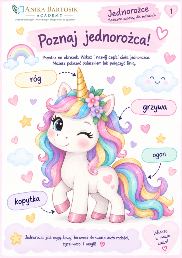 🦄 Jednorożce – magiczne zabawy dla maluchów | karty pracy 2–4 lata