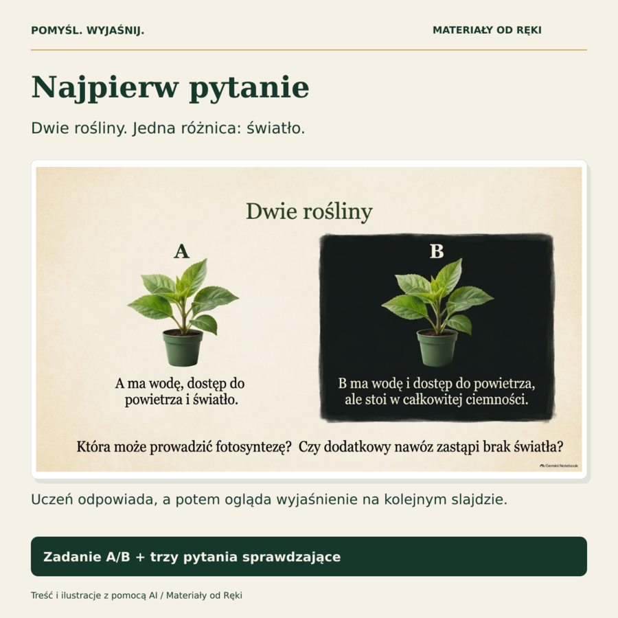 Fotosynteza, klasa 5 - 15 slajdów, karta pracy PDF/DOCX i przewodnik