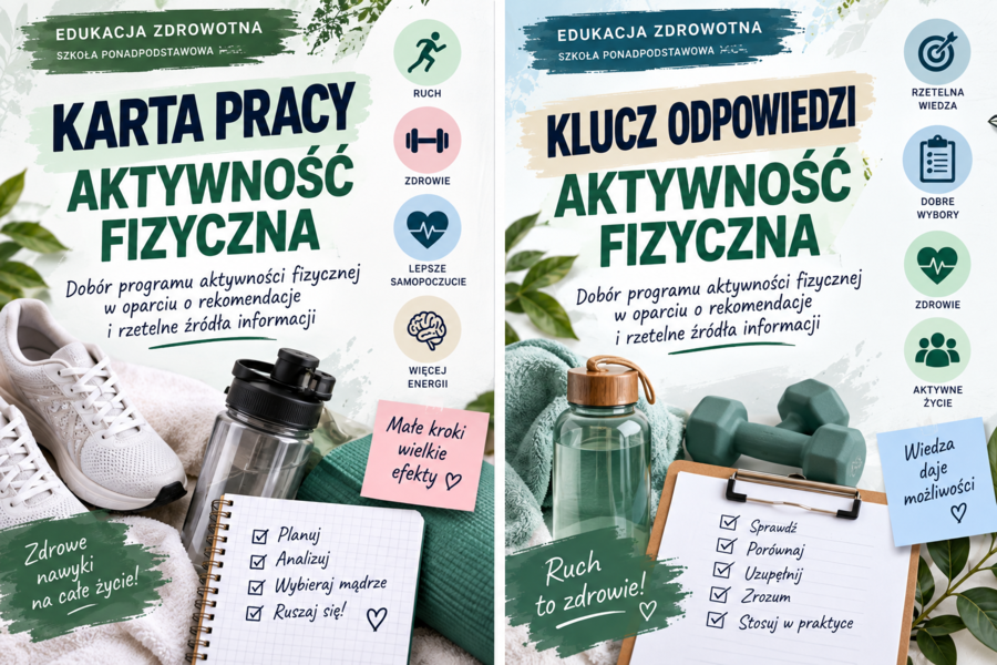 „Dobór programu aktywności fizycznej w oparciu o rekomendacje i rzetelne źródła informacji” – karta pracy + klucz odpowiedzi | edukacja zdrowotna