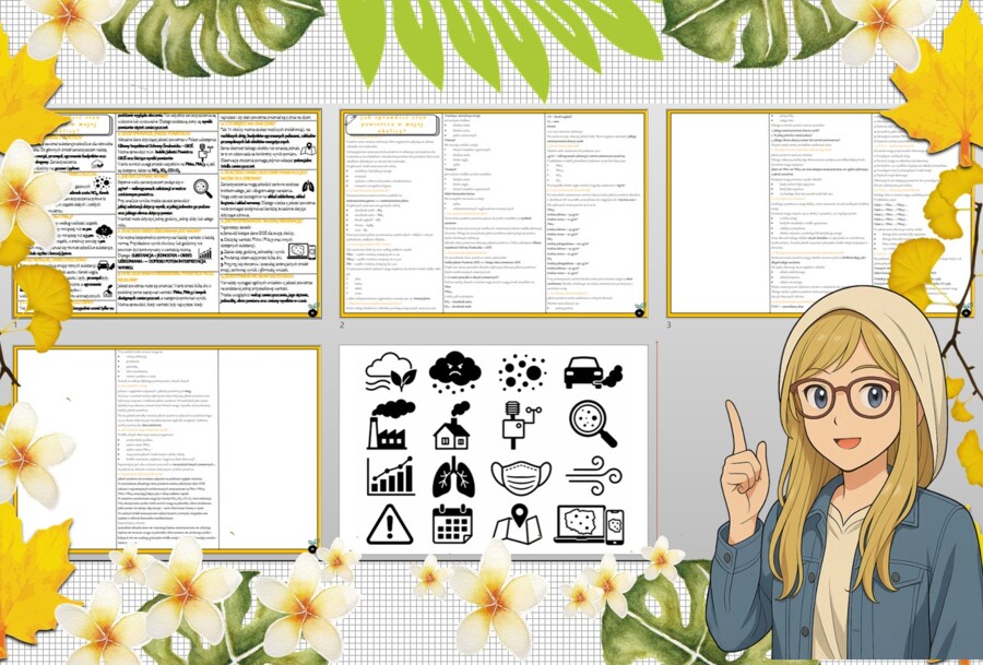 Sketchnotka/notatka - dla ucznia i przypomnienie dla nauczyciela w pdf. Temat "Jak sprawdzić stan powietrza w mojej okolicy?". Edukacja zdrowotna. Klasa 5.