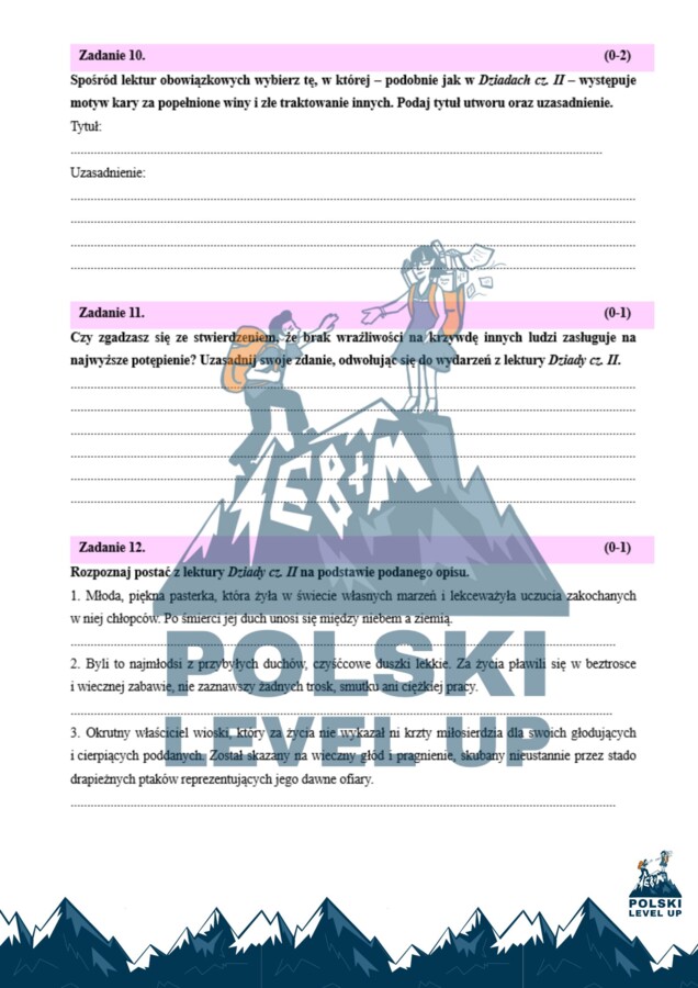 Zbiór zadań z "Dziadów cz. II" (30 zadań+klucz odp.)_Polski Level Up