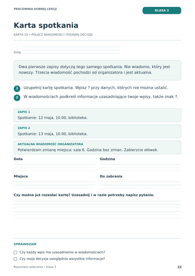 Rozumiem polecenia – klasa 3. Czytanie ze zrozumieniem | 24 karty pracy