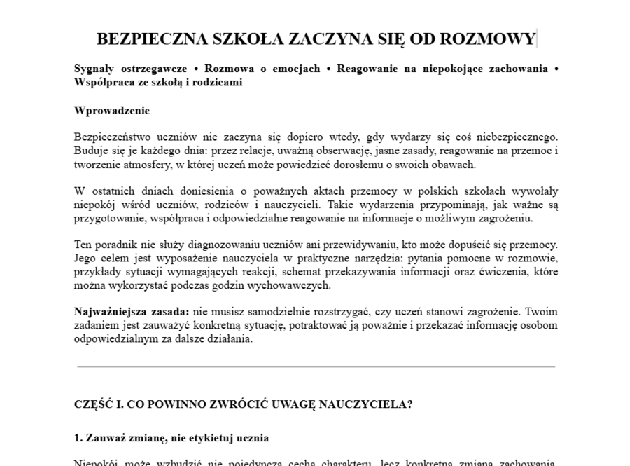 Bezpieczna szkoła zaczyna się od rozmowy- 10.2026