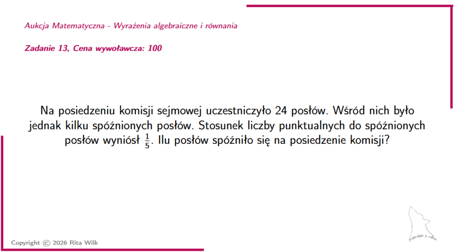 Aukcja matematyczna wyrażenia algebraiczne i równania powtórzenie wiadomości
