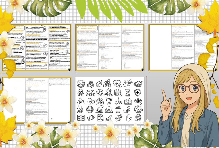 Sketchnotka/notatka - dla ucznia i przypomnienie dla nauczyciela w pdf. Temat "Jak bardzo szkodliwe są wyroby tytoniowe?". Edukacja zdrowotna. Klasa 6.
