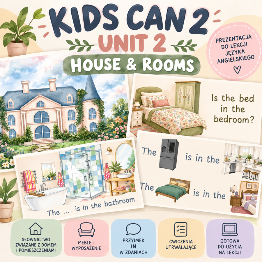 Kids Can 2 - Unit 2 | Pomieszczenia i meble | Prezentacja multimedialna
