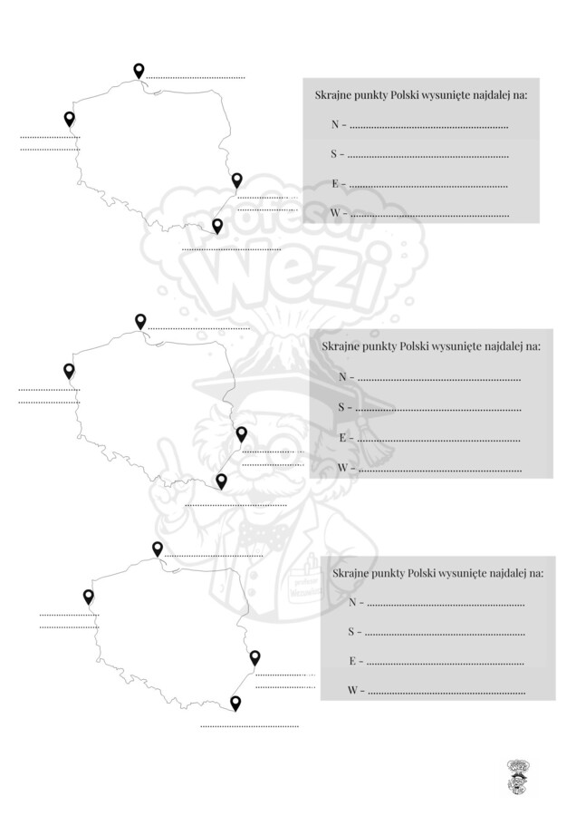 Położenie geograficzne Polski - skrajne punkty - wklejka do zeszytu