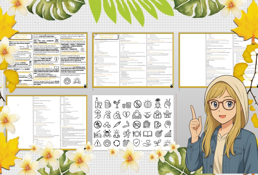 Sketchnotka/notatka - dla ucznia i przypomnienie dla nauczyciela w pdf. Temat "Jakie są skutki alkoholizmu?". Edukacja zdrowotna. Klasa 6.