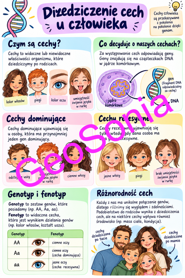 Dziedziczenie cech u człowieka biologia klasa 8 sketchnotka
