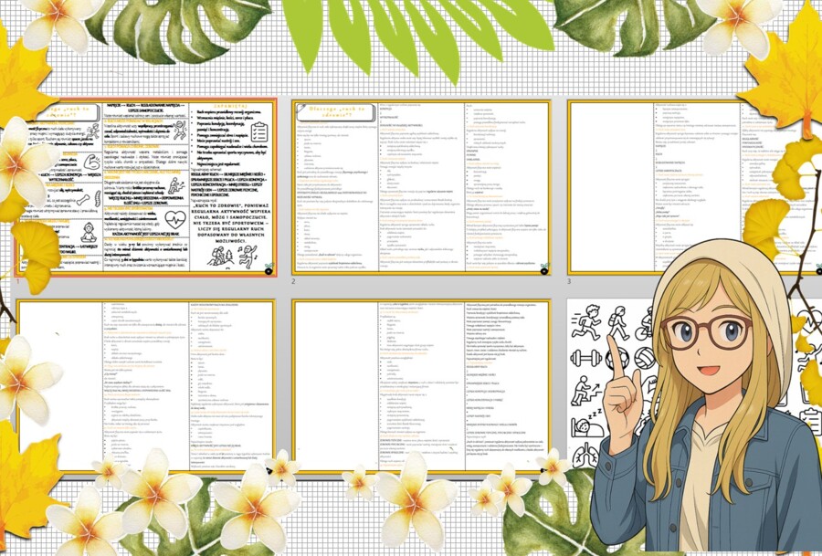 Sketchnotka/notatka - dla ucznia i przypomnienie dla nauczyciela w pdf. Temat "Dlaczego ruch to zdrowie?". Edukacja zdrowotna. Klasa 5.