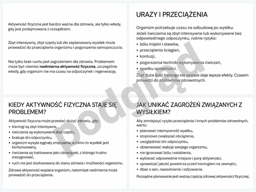 Zagrożenia związane z nadmierną aktywnością fizyczną i sposoby ich unikania - prezentacja | edukacja zdrowotna