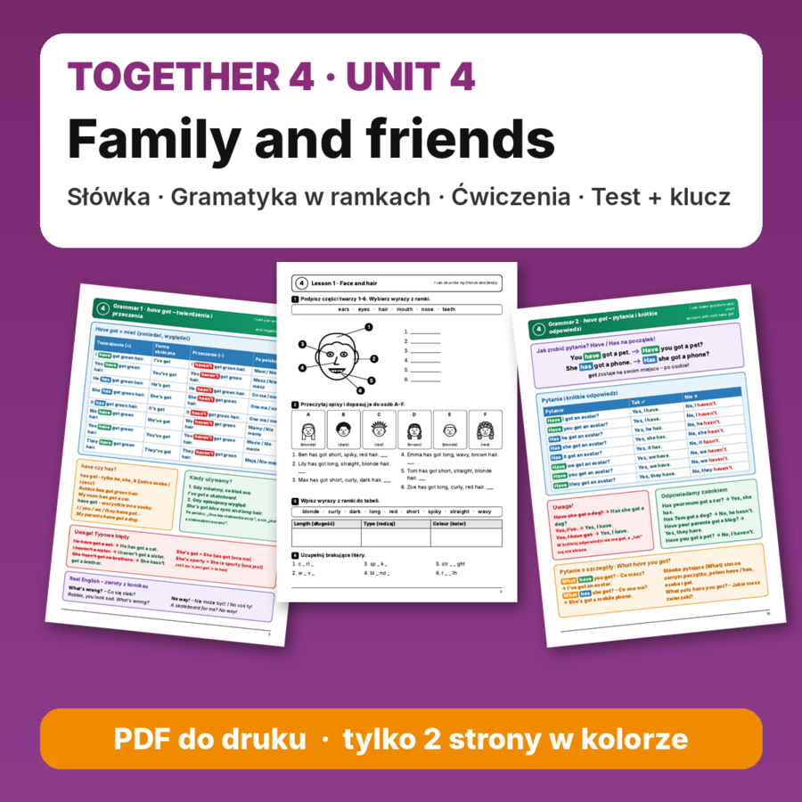 Together 4 – Unit 4 Family and friends – e-book: słówka, gramatyka, ćwiczenia, test próbny