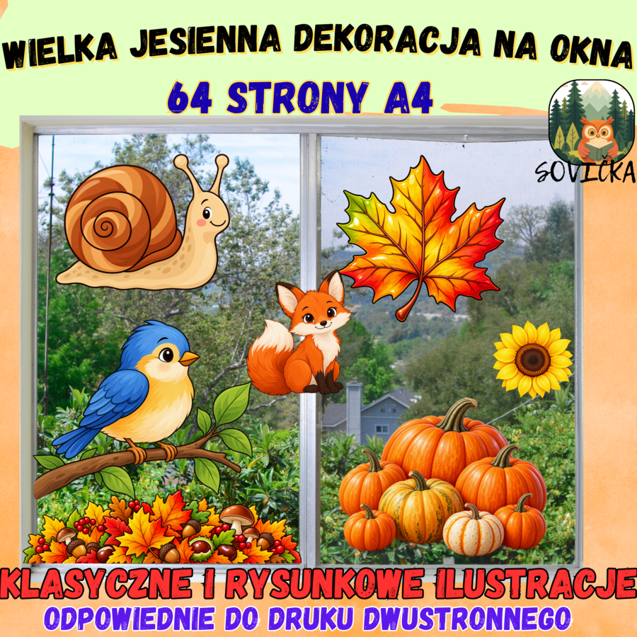 🍂 JESIENNA DEKORACJA NA OKNA – 2 WARIANTY GRAFICZNE | 64 STRONY A4 🍁