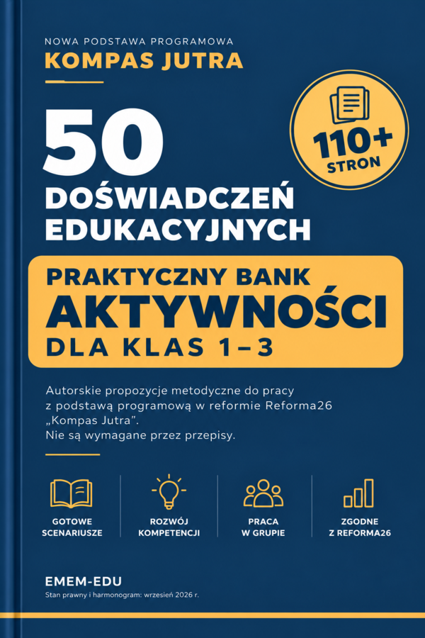 NOWA PODSTAWA PROGRAMOWA „KOMPAS JUTRA” – 50 DOŚWIADCZEŃ EDUKACYJNYCH DLA KLAS 1–3 | PRAKTYCZNY BANK AKTYWNOŚCI NPP
