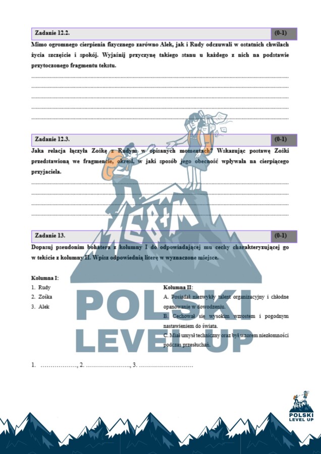 Zbiór zadań z "Kamieni na szaniec" (30 zadań+klucz odp.)_Polski Level Up