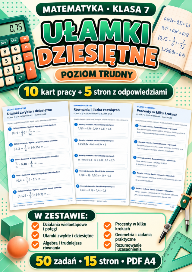 UŁAMKI DZIESIĘTNE-TRUDNE-klasa 7