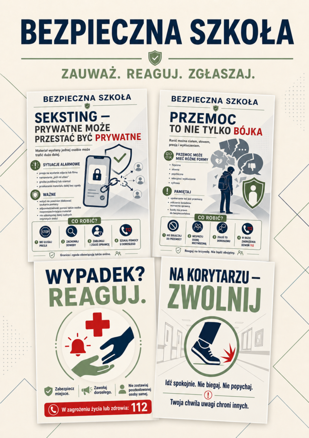 Bezpieczeństwo w szkole- odpowiedzialność procentuje! plakaty zgodne z zaleceniami MEN