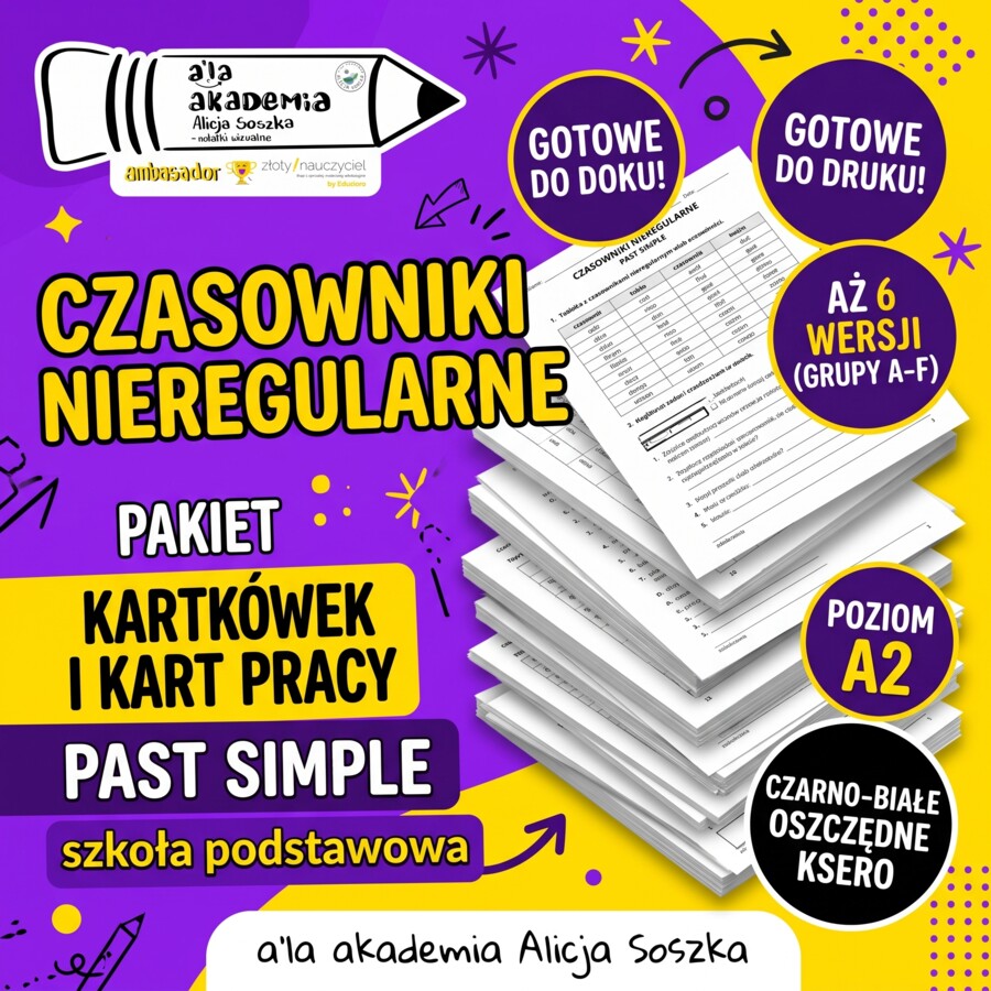 Czasowniki nieregularne: Past Simple – Pakiet kartkówek / kart pracy (Poziom A2)