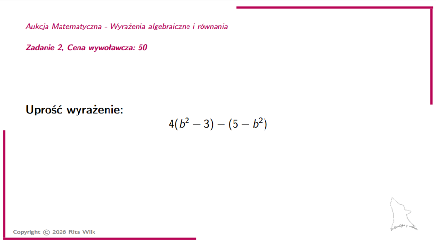 Aukcja matematyczna wyrażenia algebraiczne i równania powtórzenie wiadomości