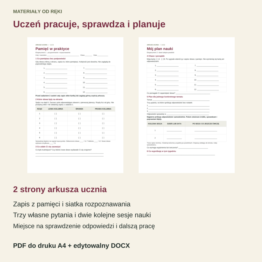 Pamięć w praktyce - 2 eksperymenty i 3 sposoby skutecznej nauki | klasy 5-8
