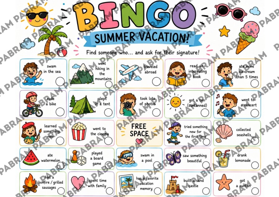 Summer Vacation Bingo
