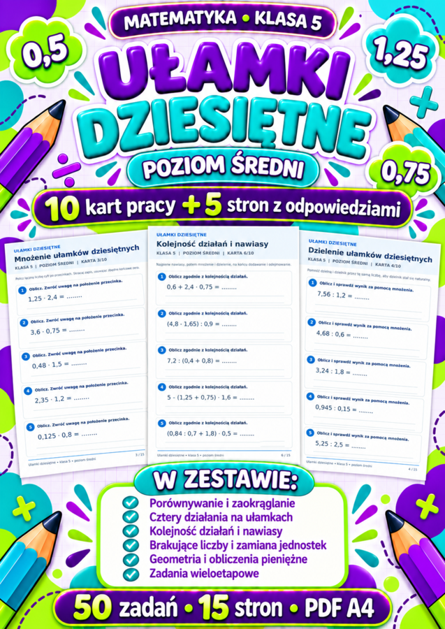 UŁAMKI  DZIESIĘTNE-ŚREDNIE-klasa 5