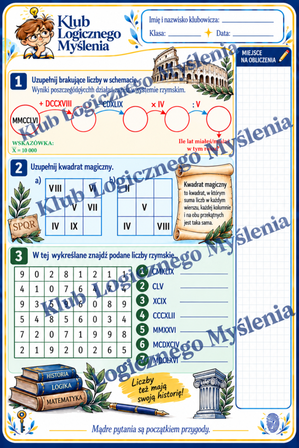 Liczby rzymskie. Karta pracy.