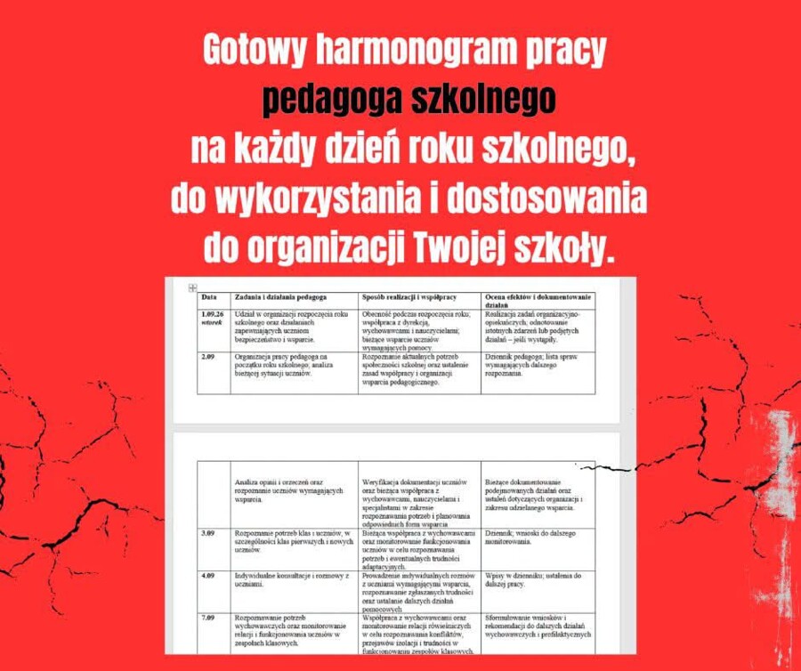 Harmonogram pracy pedagoga
