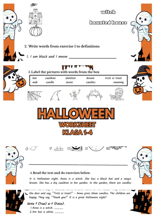 Halloween worksheet, klasa 1-4