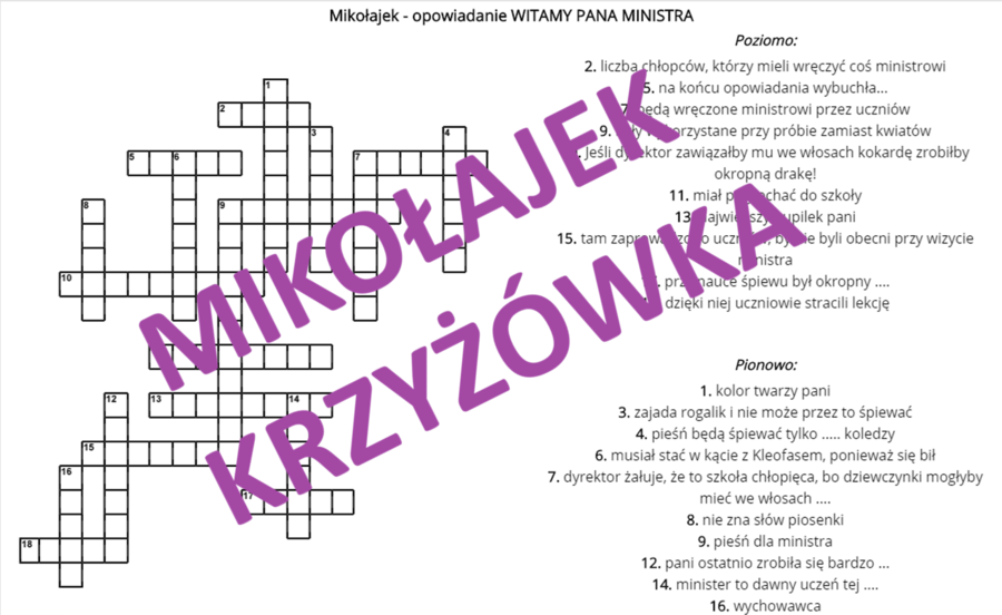 Mikołajek krzyżówka z odpowiedziami