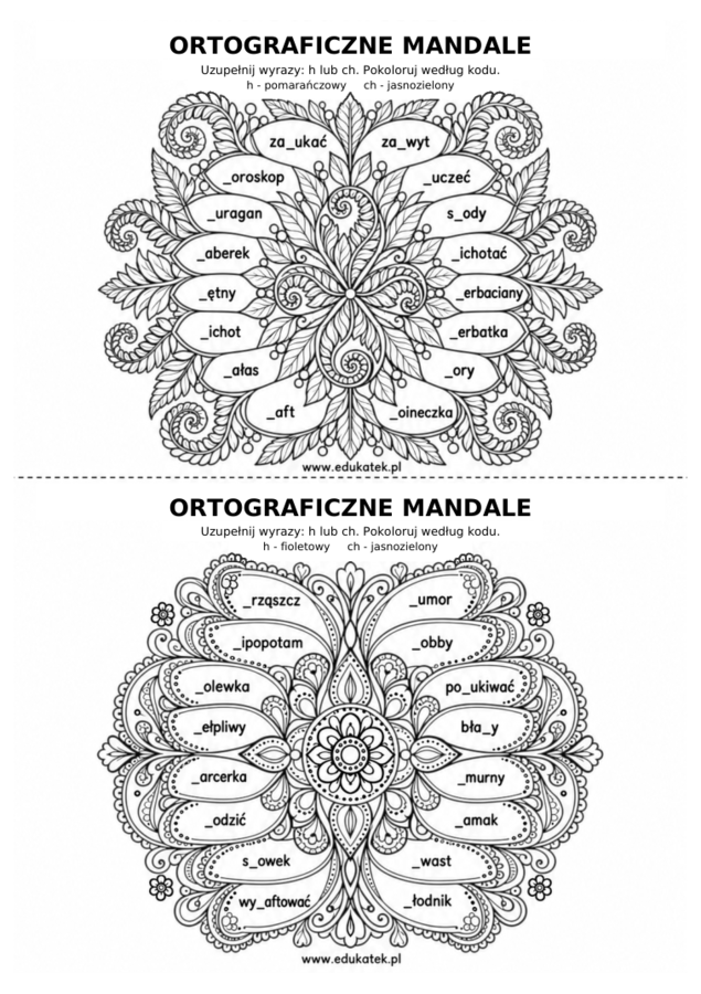 Ortograficzne mandale– utrwalanie pisowni trudnych wyrazów