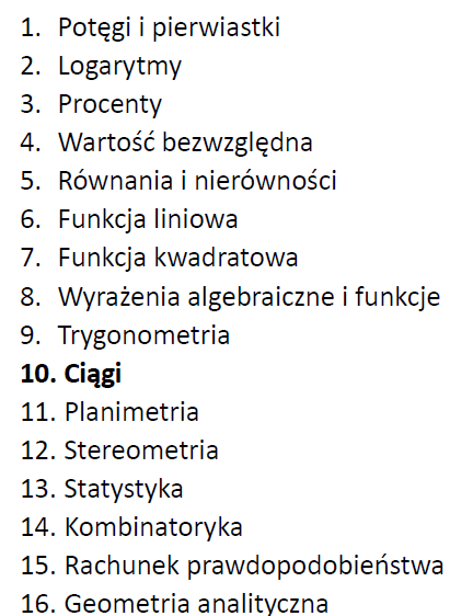 Przygotowanie do matury z matematyki - dział X: Ciągi