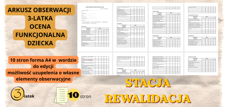 ARKUSZ OBSERWACJI DZIECKA 3-LETNIEGO, Ocena funkcjonalna dziecka, dokument do edycji