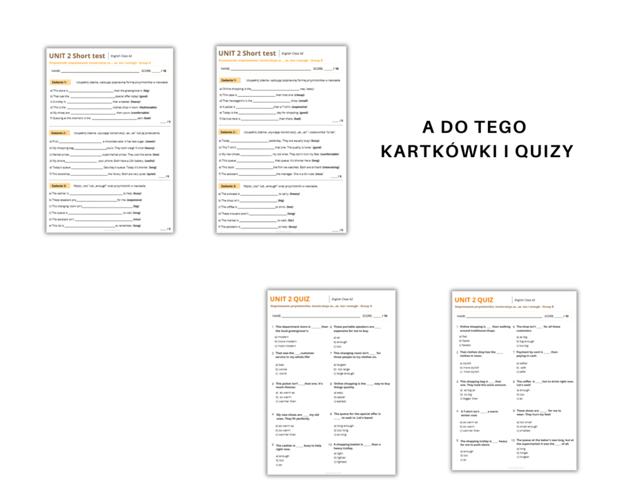 English Class A2  Unit 2 – Stopniowanie przymiotników, as...as, too i enough | Ćwiczenia i testy