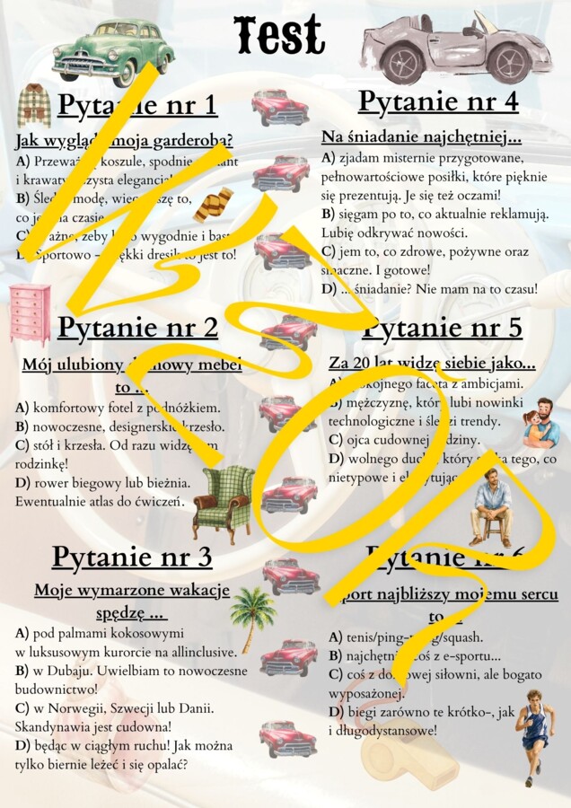 Zabawny test na Dzień Chłopaka, marki samochodów + ilustracje do fotobudki