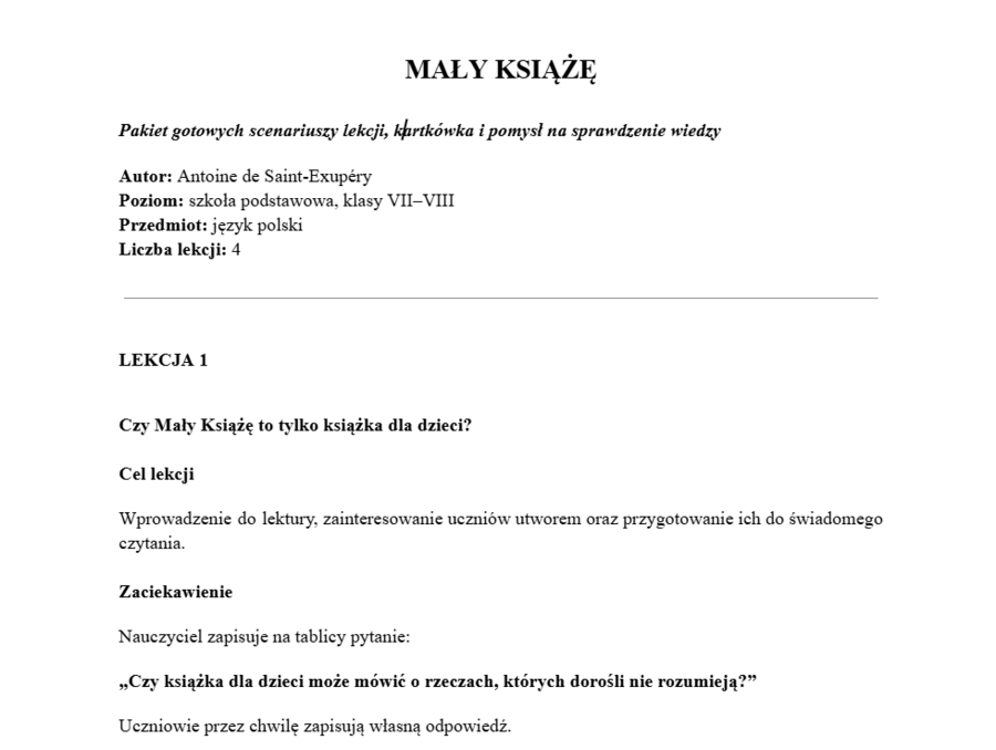 Scenariusze lekcji- "Mały Książę"