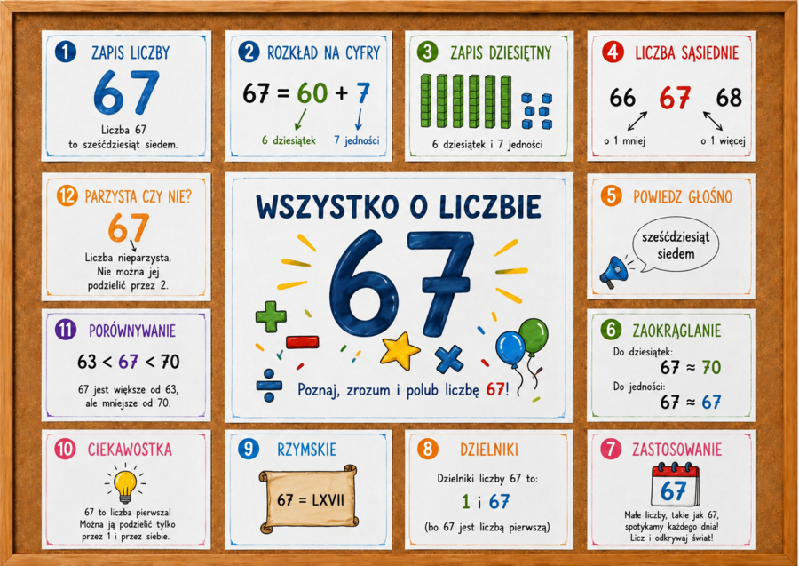 Gazetka szkolna – Wszystko o liczbie 67 (Matematyka)