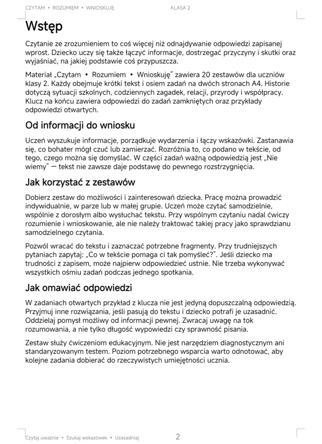 Czytam – rozumiem – wnioskuję. Klasa 2